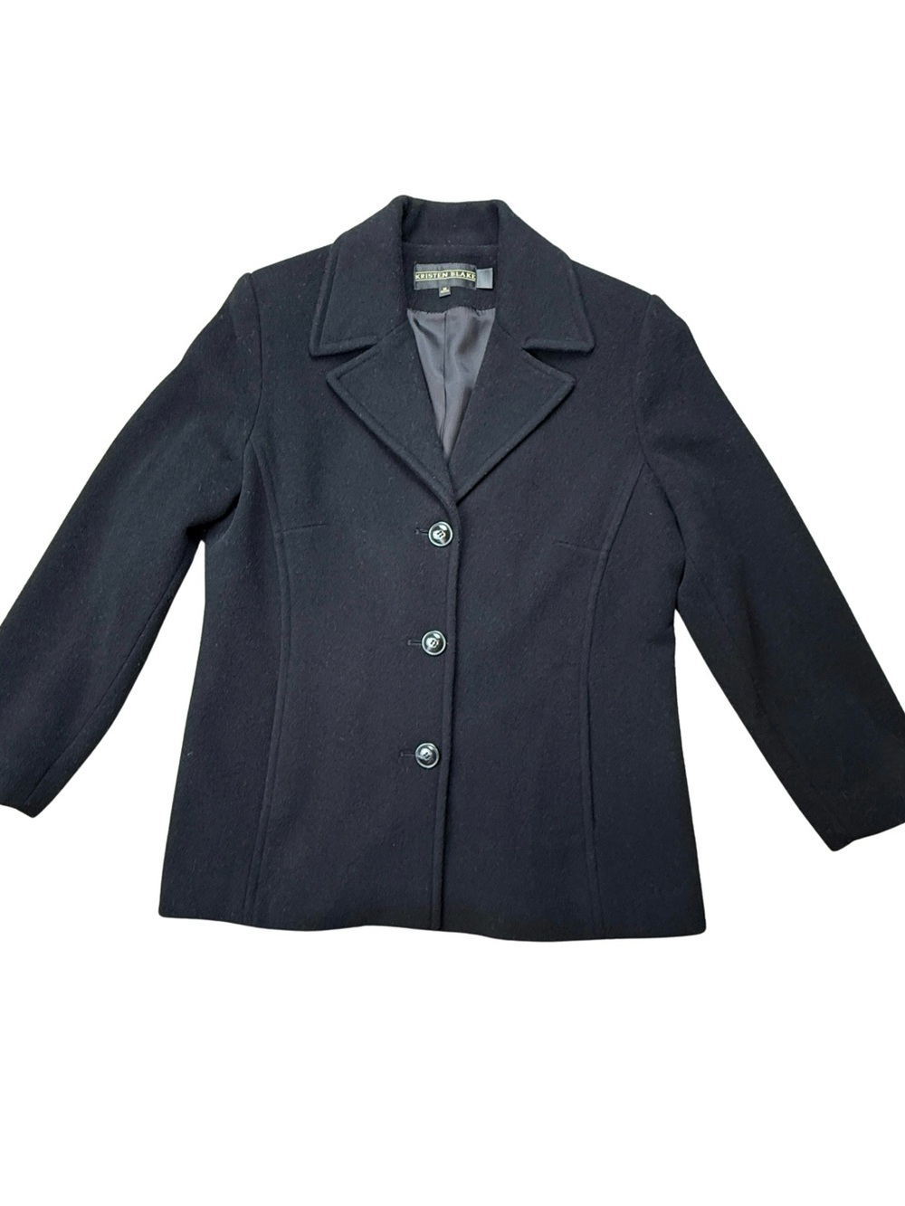 Kristen Blake Black 100% Virgin Wool Coat Jacket M Petite Italian Fabric